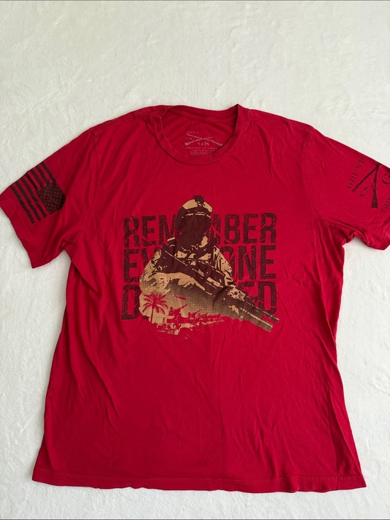 Grunt Style Other - Grunt Style Red Short Sleeve Tee with Tan Soldier Graphic
